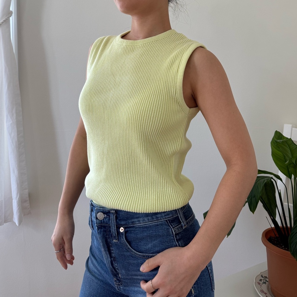 Vintage Barami 100% Cotton Ribbed Sleeveless Light Green Tank Top Size Small